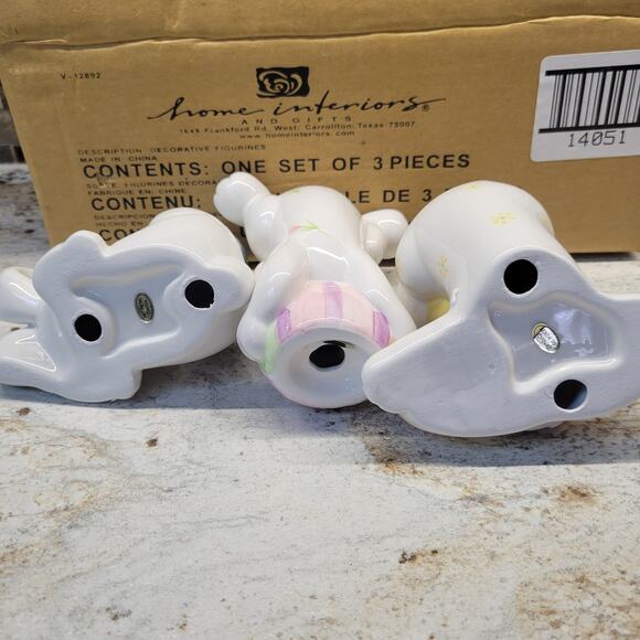 3 Vintage Home Interiors Homco Easter Bunnies Tumbling w Eggs NIB - Picture 4 of 7